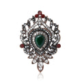 Vintage Oval Brooch with Green Center and Red Crystal Accents view 5