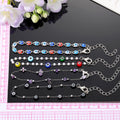 Silver Tone Beaded Evil Eye and Stone Chip Chain Bracelets view 5