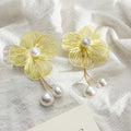 Gold and Silver Wire Flower Pearl Look Tassel Earrings view 6
