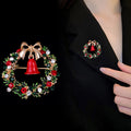 Red Gold Tone Christmas Wreath Wreath Crystal Metal Brooch Pin view 4