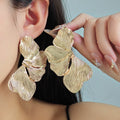 Gold Tone Textured Folded Petal Oversized Statement Earrings view 1