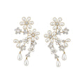 Pearl Petal Floral Cascade Stud Earrings with Polished Metal Tone Details view 5