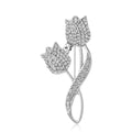Slender Crystal Tulip Stem Brooch in Silver or Gold Tone view 2