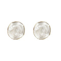 Irregular Round Cream Swirl Enamel Stud Earrings Gold Rim view 5