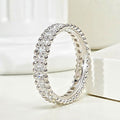 Beaded-Edge Double-Row Clear Stone Eternity Ring Silver Tone view 2
