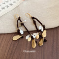 Brown Cord Gold Teardrop Tassel Necklace Bracelet Earrings view 4