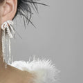 Crystal Bow Stud Earrings with Long Chain Fringe Statement Jewelry view 3