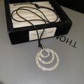 Black Cord Triple Circle Rhinestone Pendant Long Necklace view 6