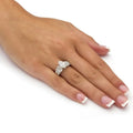 Silver Tone Marquise CZ Wide Band Ring with Side Stones view 2