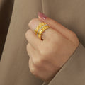 Wide Heart Relief Band Ring Crystal Channel Gold or Steel view 3