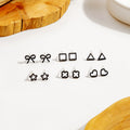 Six Pair Black Geometric Small Stud Earring Card Set view 3
