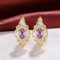 Gold Tone Ornate Oval Purple Stone Leverback Earrings view 2