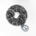Black Crystal Scroll Ring Brooch With Hanging Gray Pearl view 3