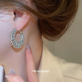 Clear Stone Wide C Hoop Earrings in Gold and Silver view 4