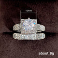 Silver Tone Three Piece Square Halo Crystal Ring Set view 5