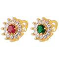 Gold Sunflower Open Rings Red Or Green Center Zircon view 5