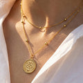 Gold Steel Evil Eye Coin Layered Necklace Station Beads view 4