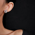 Silver Tone Rose Stud Earrings with Crystal Texture view 2