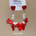 Red Horse and Heart Pearl Drop Stud Earrings Metal Tone Jewelry view 2