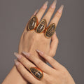 Gold Teardrop Wood Grain Stone Ring Bold Dome Band Size Seven view 2