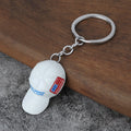 Baseball Cap Keychain With Flag Patch in Red, White and Black view 3