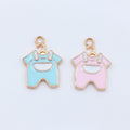 Gold Tone Enamel Overalls Charms in Blue and Pink Colors view 2