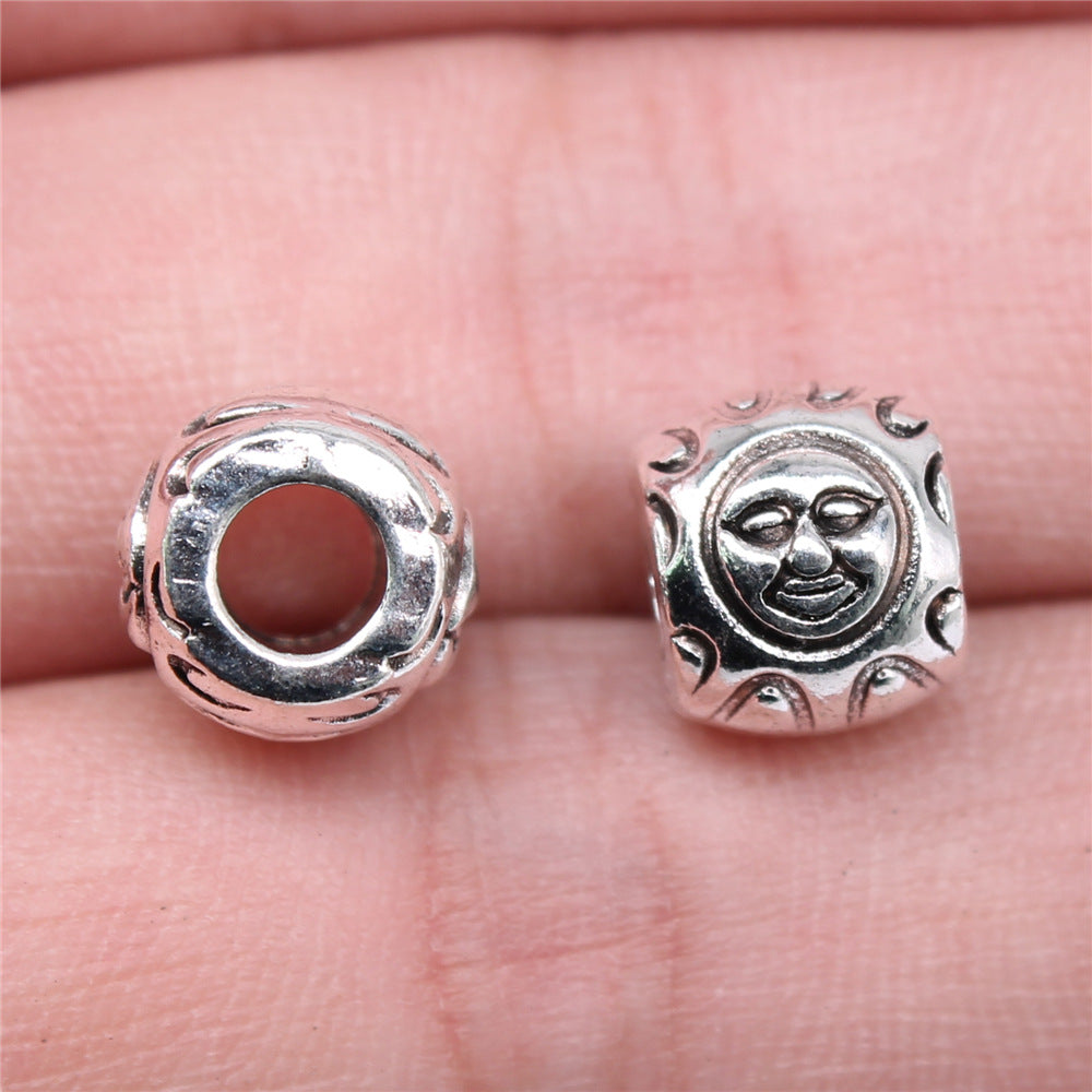 9x10x10mm 2.8g Antique Silver Zinc Alloy Sun Large Hole Bead for DIY Necklace Bracelet Making