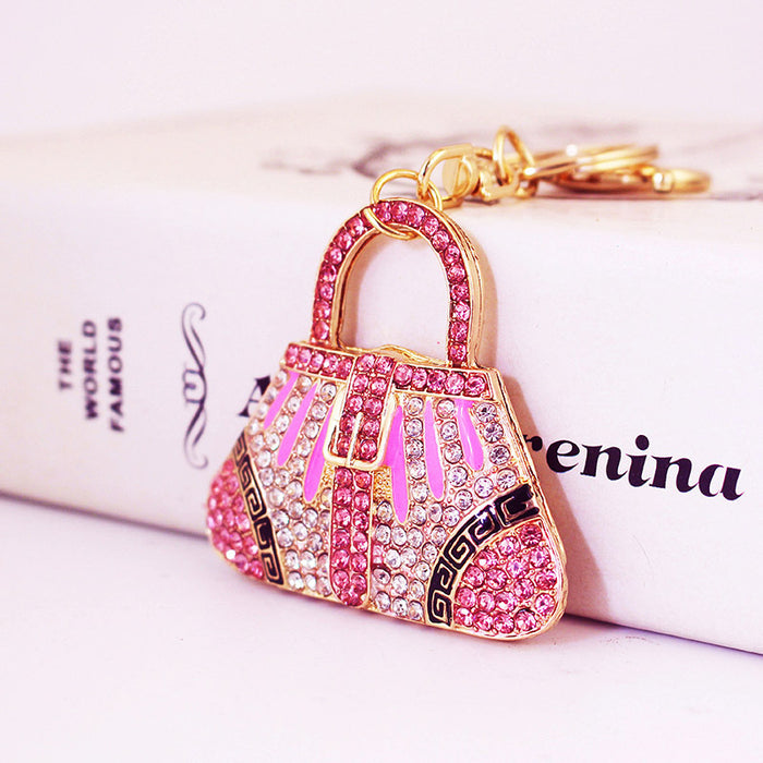 Full Rhinestone Handbag Keychain Purse Shape Bag Charm for Women
