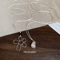 Silver Flower Pendant And Baroque Pearl Cord Necklaces view 2