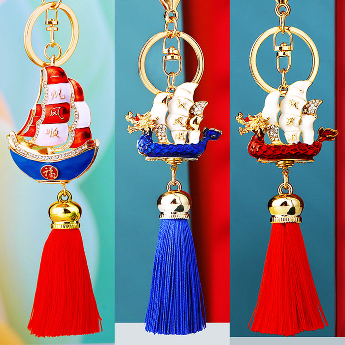 Sailboat Tassel Keychains in Four Fortune and Smooth Sailing Designs