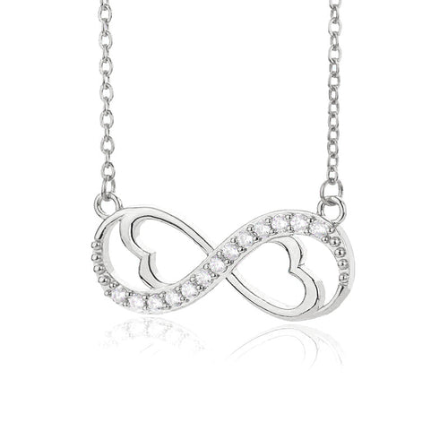 Silver Tone Infinity Heart Pendant Necklace Polished Metal Jewelry angled product view