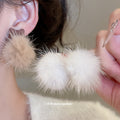 Fluffy Pom Pom Stud Earrings in Six Neutral Designs view 2
