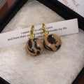 Leopard Print Round Bead Gold Small Huggie Earrings view 1