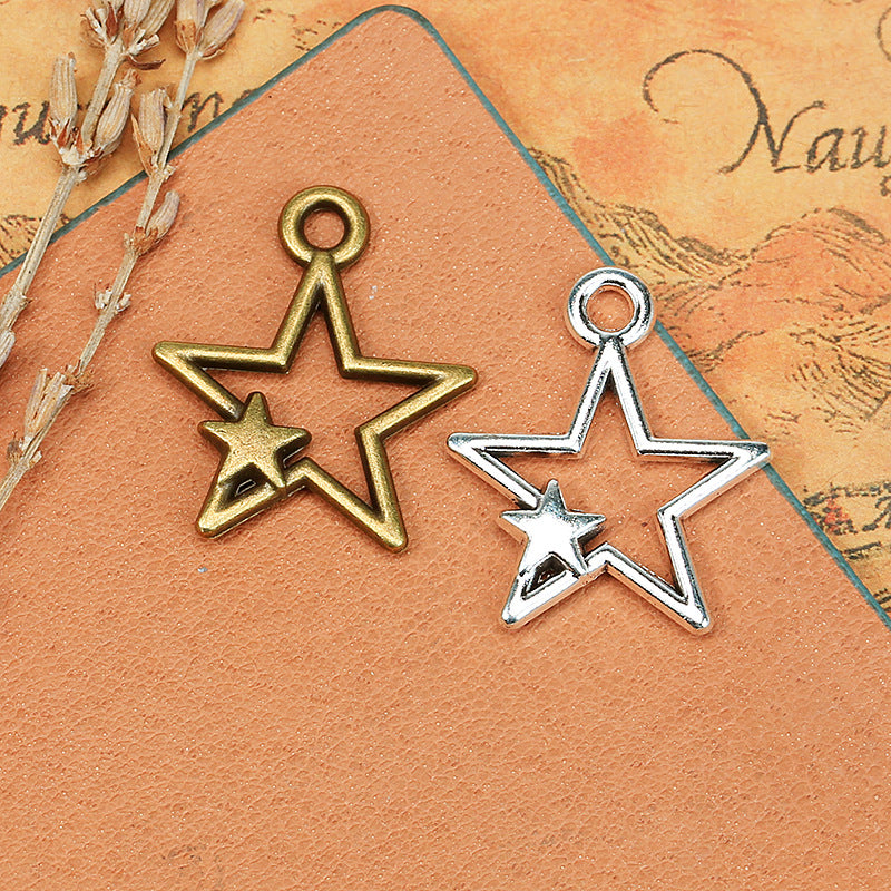 26×22mm Double-Sided Hollow Double Star Alloy Charm Pendant