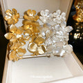Sculpted Metal Flower Drop Earrings In Gold And Silver Tones view 2