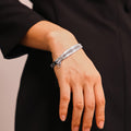 Zipper Design Rhinestone Cuff Bangles Gold and Steel Tone view 3