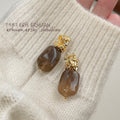 Gold Molten Stud Brown Marbled Resin Drop Earrings Pair view 4