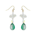 Gold Tone Clear Flower Green Teardrop Long Hook Earrings view 5