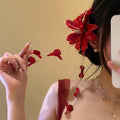 Large Red Fabric Lily Duckbill Hair Clip With Petal Chain Tassels view 2