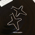 Wire Star Cross Stud Earrings With Polished Metal Tone Details view 4