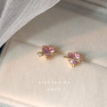 Gold Pink Heart Zircon Stud Earrings Crystal Bar Accent view 1