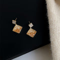 Gold Tone Gradient Square Drop Stud Earrings in Two Colors view 3