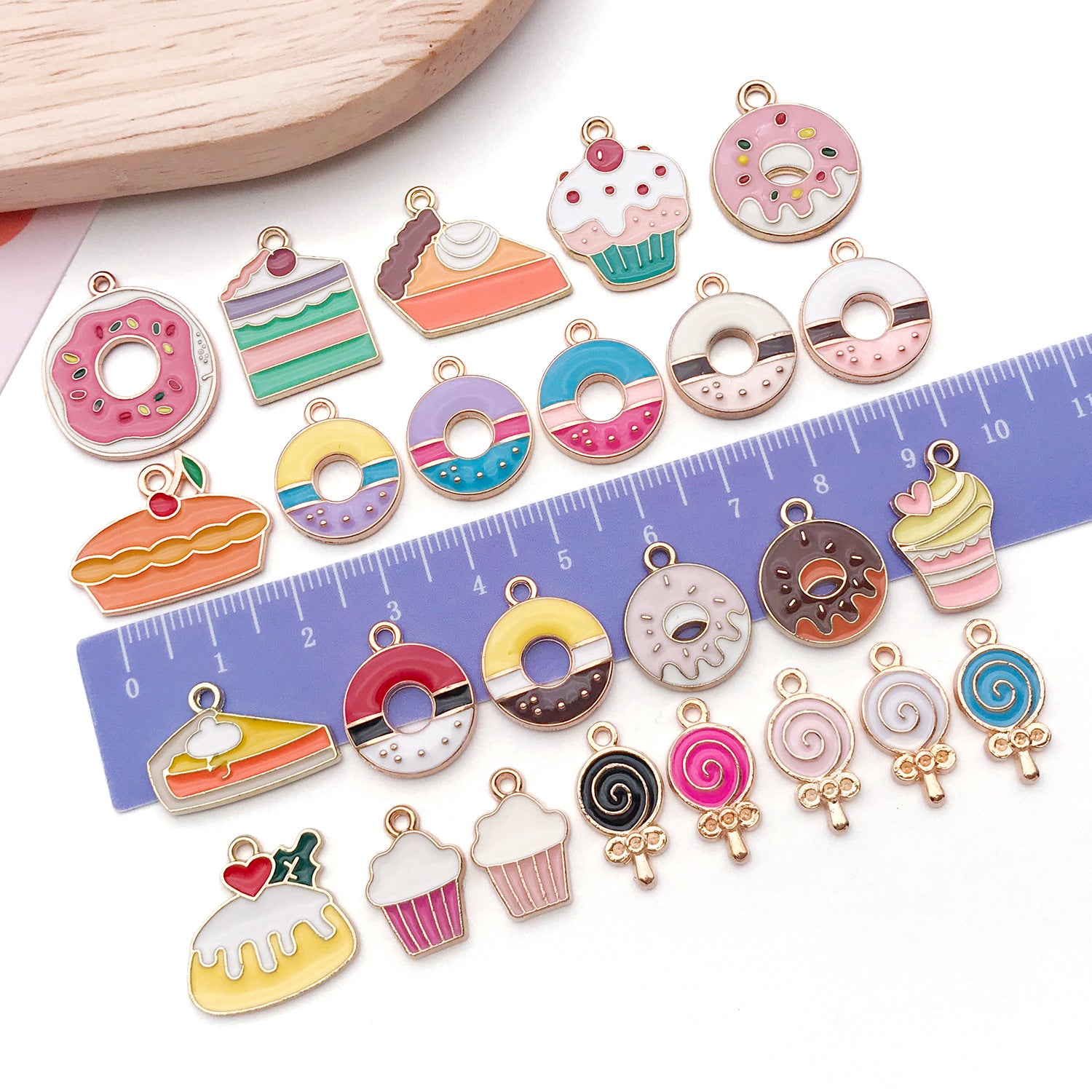 Enamel Zinc Alloy Donut Lollipop Cake Dessert Charm Pendant for DIY Keychain Jewelry