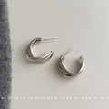 Silver Tone Triple Line Crossed Chunky Hoop Earrings view 3