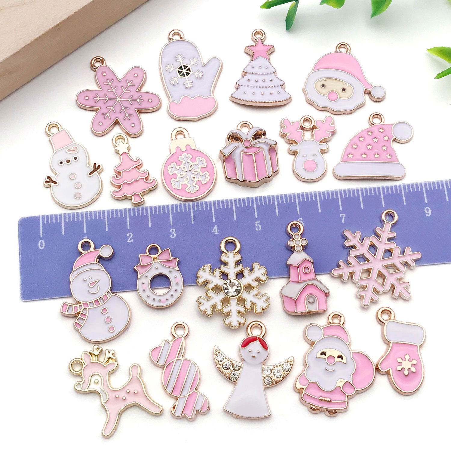 Pink White Enamel Zinc Alloy Santa Snowflake Gift Box Snowman Charm Pendant for Bracelets
