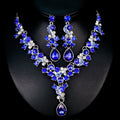 Red Black Red Crystal Floral Teardrop Crystal Three Designs Metal Necklace and Earring Set view 3