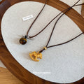 Gold Horse and Brown Round Stone Pendant Cord Necklaces view 4