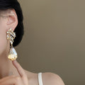 Floral Cluster Teardrop Earrings in Silver and Gold Tone view 3