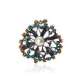 Round Openwork Crystal Flower Brooch With Pearl Center view 2