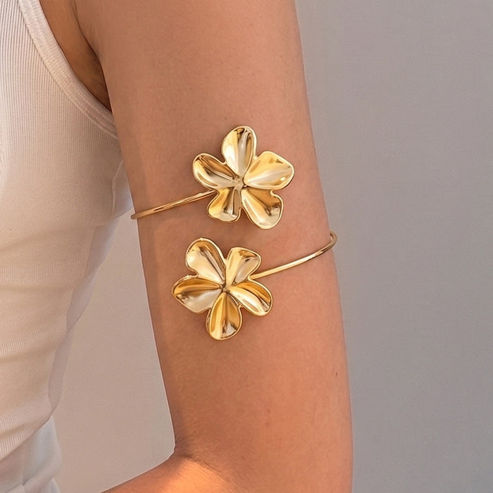 Double Flower Open Upper Arm Cuff in Gold and Silver